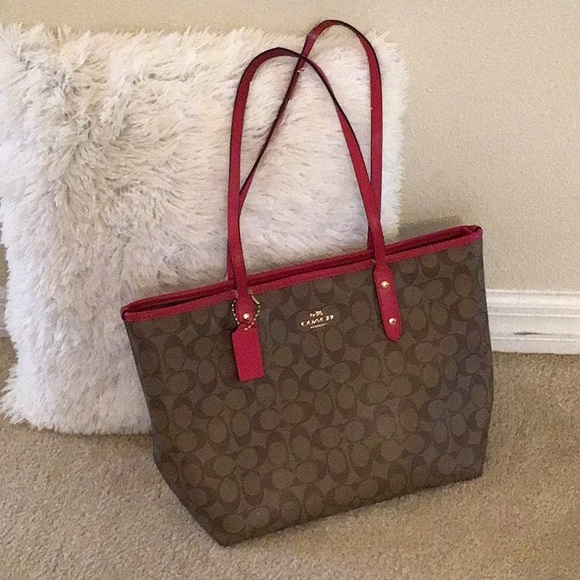 Coach City Tote, Tan/Brown/Pink - Picture 2 of 15